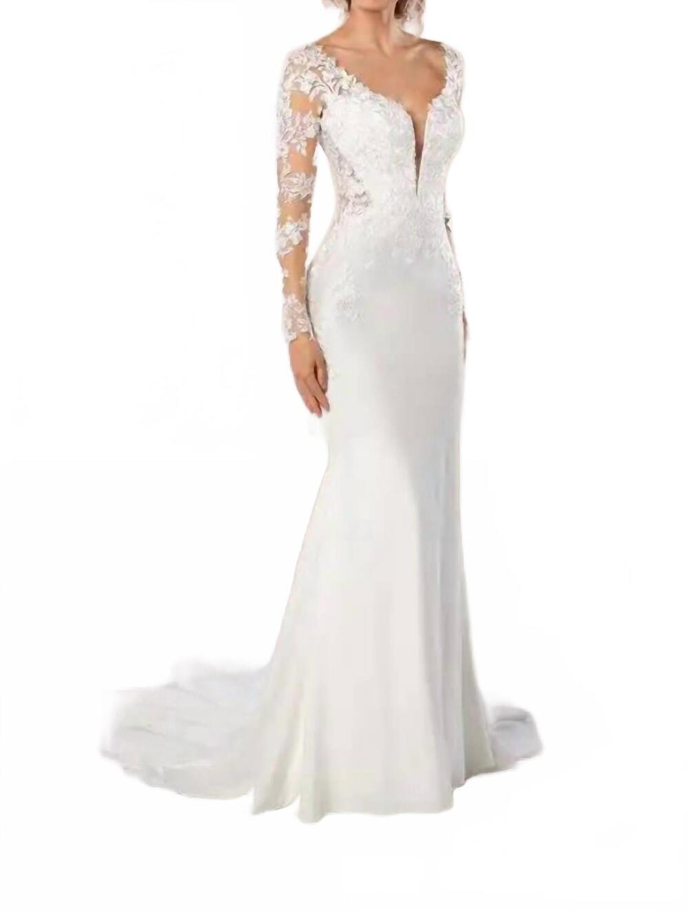 NEW STELLA YORK lace and crepe wedding gown in ivory/porcleain